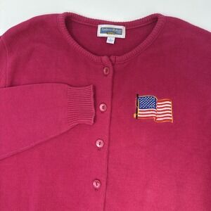 Vintage Andrew Rohan Cardigan Sweater USA Flag Embroidered Womens Large USA Made